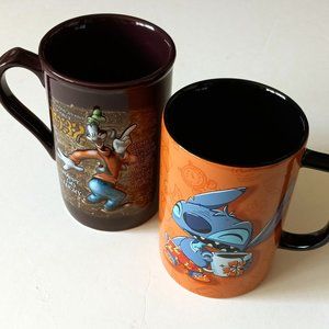 Disney Tall Coffee Mug Set Of 2 USED Goofy & Lilo and Stitch